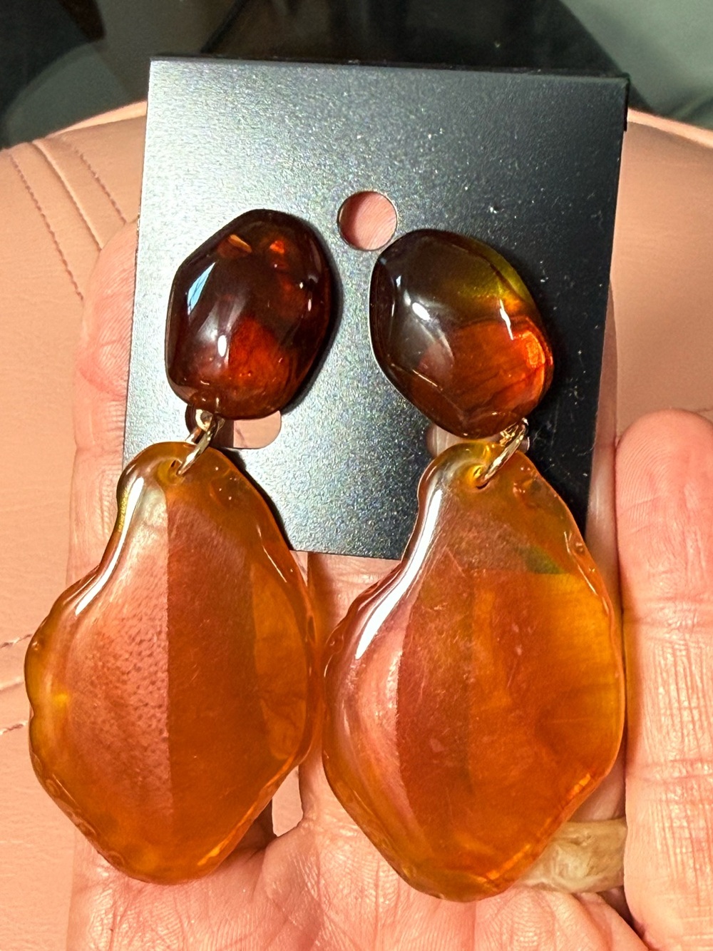 Amber-Tone Resin Drop Earrings - Women Jewelry